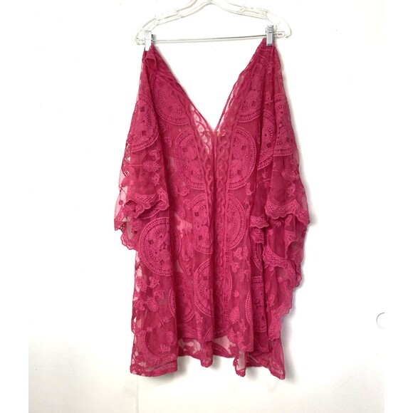 Sol & Sea Swimsuit Coverup Size L/XL Pink Sheer Mesh Embroidery Periwinkle Tunic - Picture 2 of 12